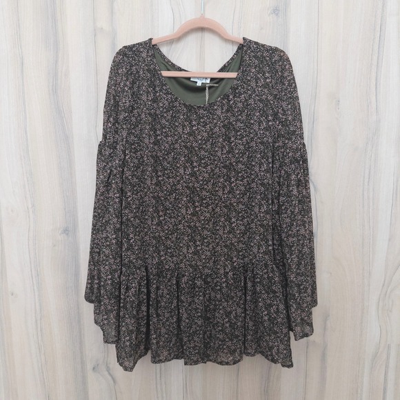 Easel Los Angeles Tops - Easel Womens Floral Blouse Size L Green Flowy Boho Romantic Cottage Romantic